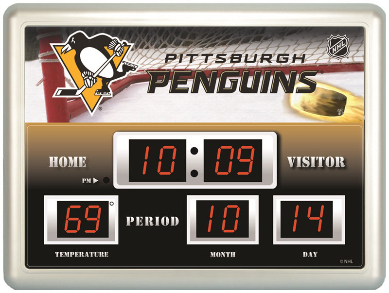 Evergreen Enterprises, Inc Pittsburgh Penguins Scoreboard Wall Clock